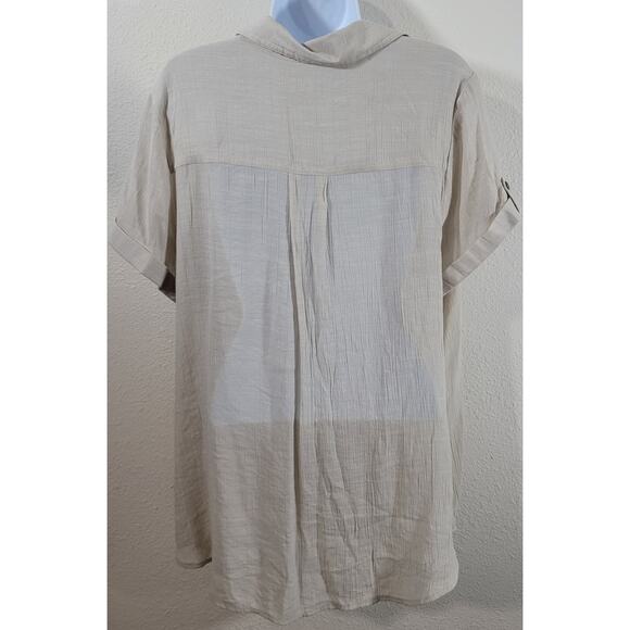 Westport Beige Tan Metallic Shine Button Up Top 1X Plus Lightweight Soft Pockets - Picture 2 of 4